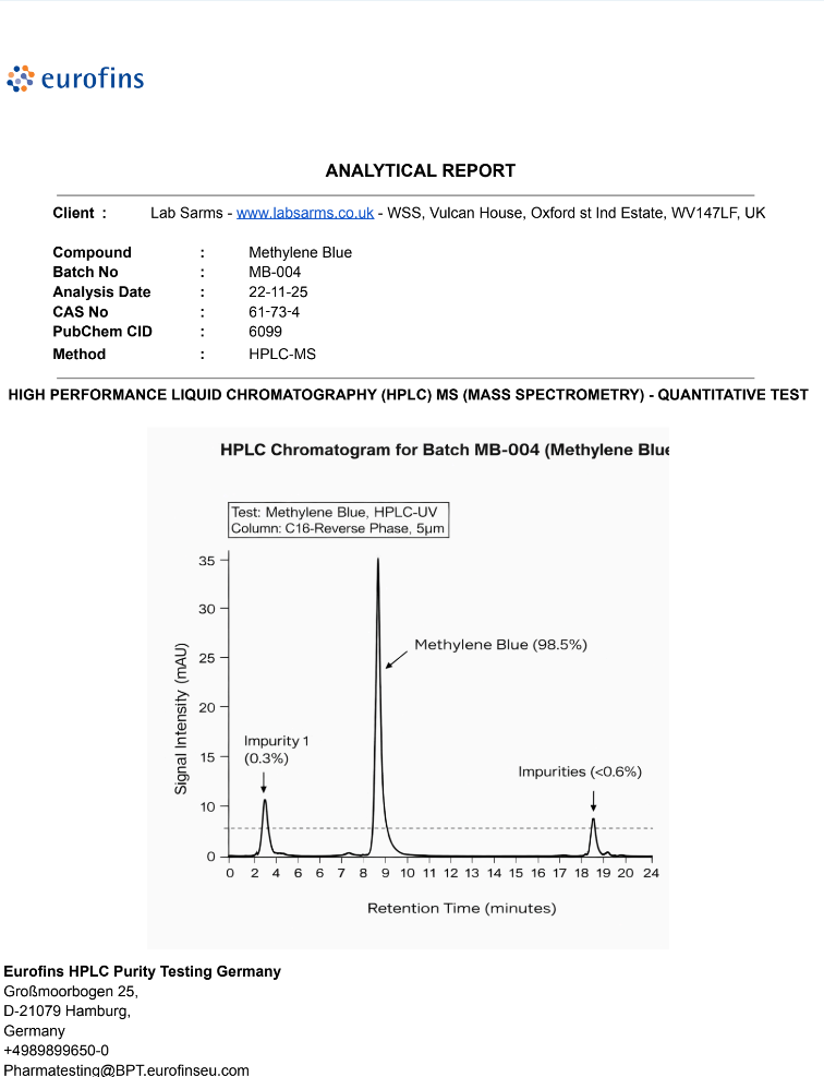 Methylene Blue 50mg Capsules – Lab-Grade Cellular & Mitochondrial Research